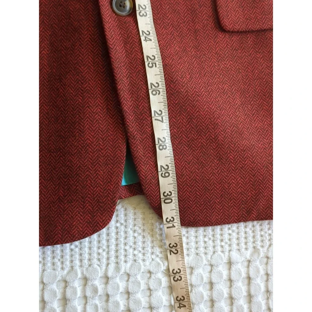 Mr Turk Blazer Herringbone Wool Blend Red Turquoise‎ 2 Button Size 44